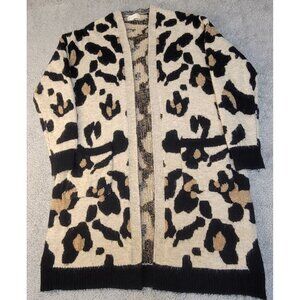 Altar'd State Leopard Print Open Front Knit Cardigan